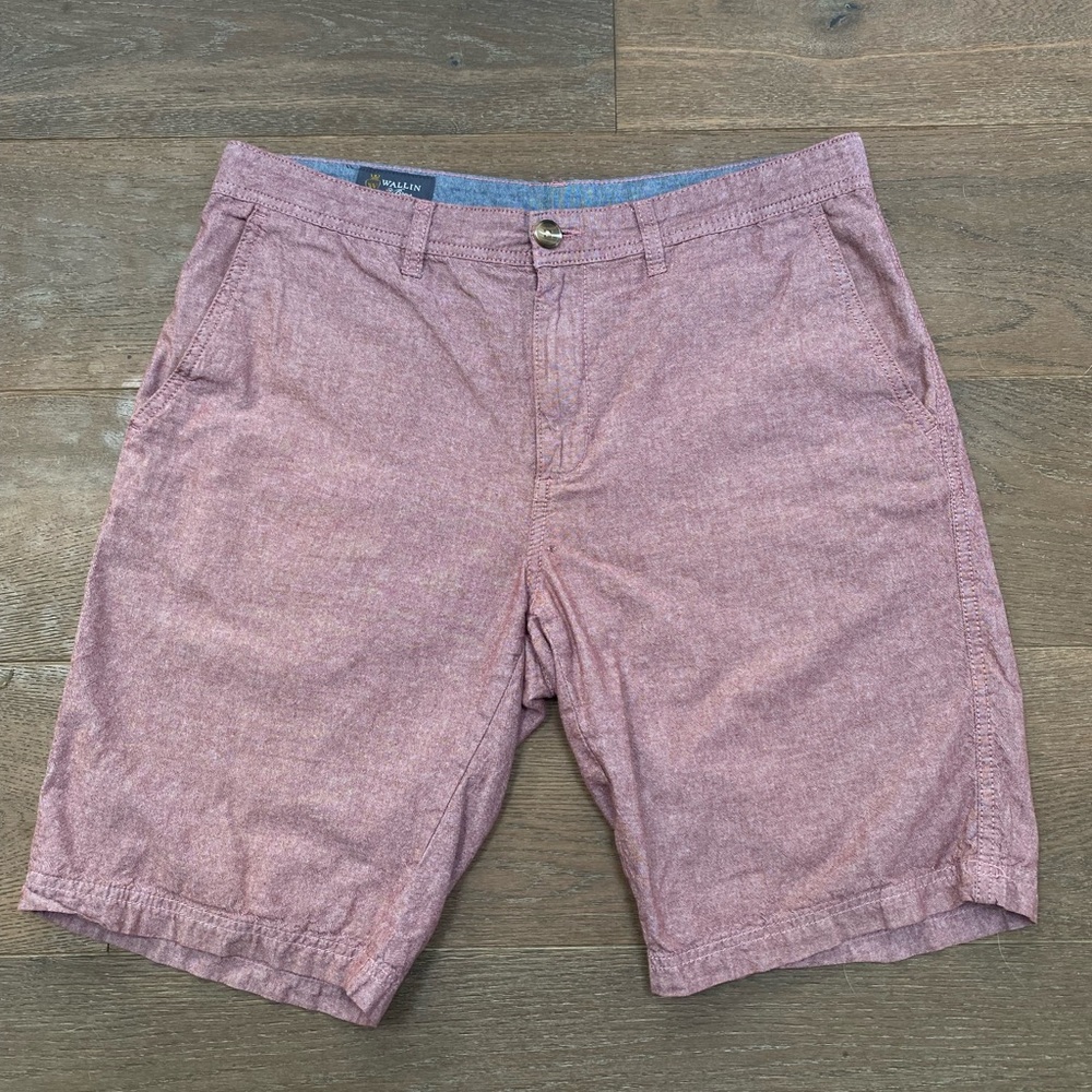 Wallin & Bros flat front burgundy red chambray shorts size 34